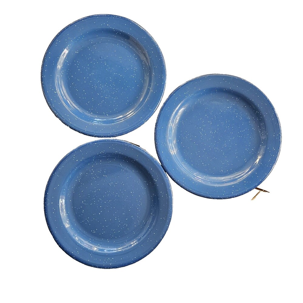 Vintage Enamelware Blue And White Speckled Plates 10 1/4” Set Of 6 *See Chip - Picture 2 of 7